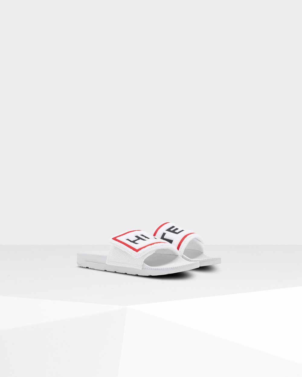 Hunter Original Terry Towelling Logo Adjustable Slides - Outlet Womens White - JKAFON824